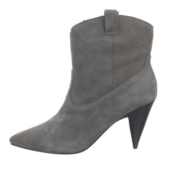 NIB! Sigerson Morrison 9.5 Suede Western Ankle Boots Shearling Cone Heels Gray - Picture 6 of 12